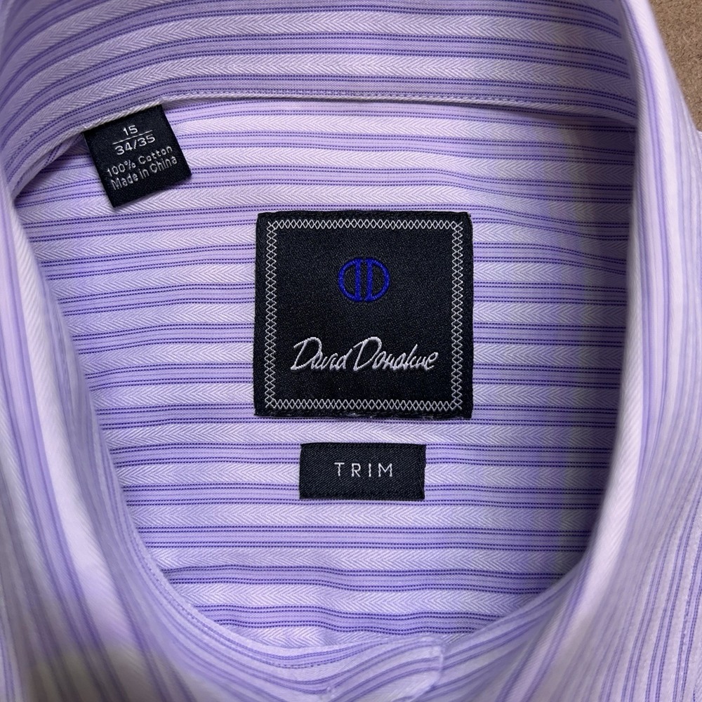 David Donahue Purple Stripe Herringbone Trim Fit Dress Shirt Men's 15 34/35